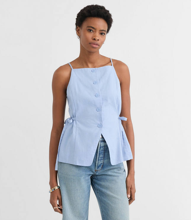Side Tie Linen Cotton Strappy Vest Top