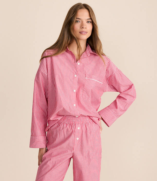 Striped Poplin Pajama Shirt