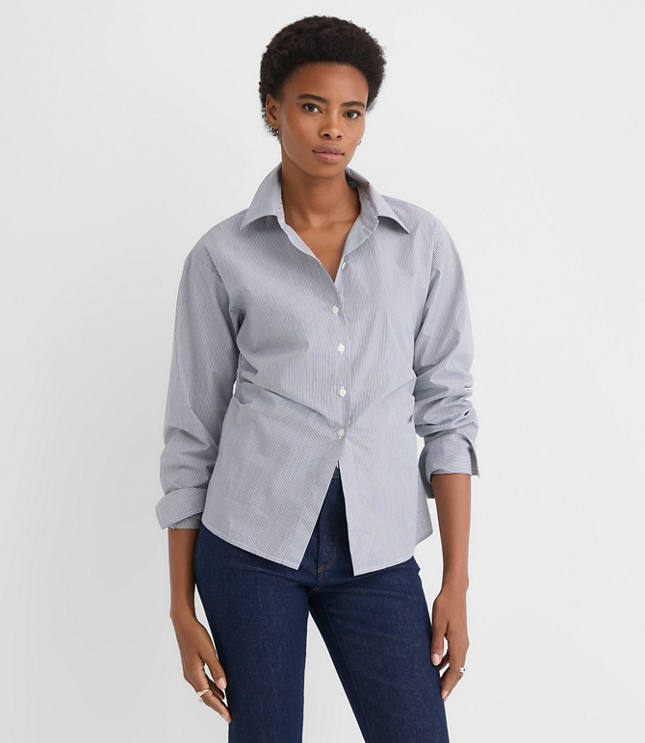 Striped Cutout Tie Back Poplin Shirt
