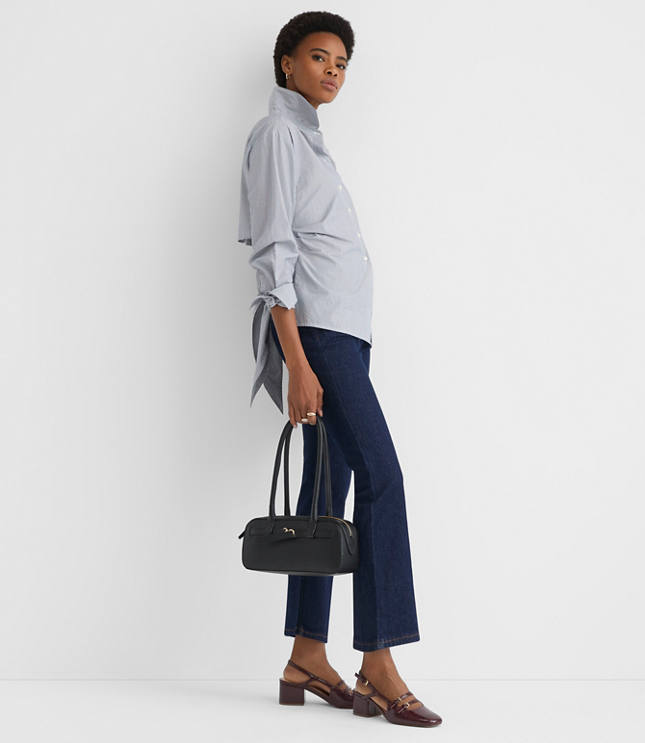 Striped Cutout Tie Back Poplin Shirt