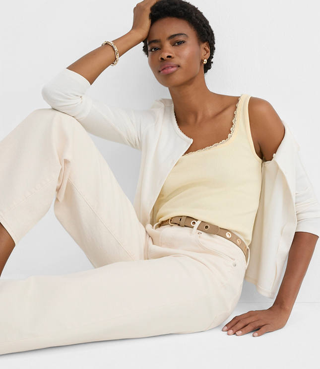 Lace Trim Perfect Ribbed Square Neck Tank Top