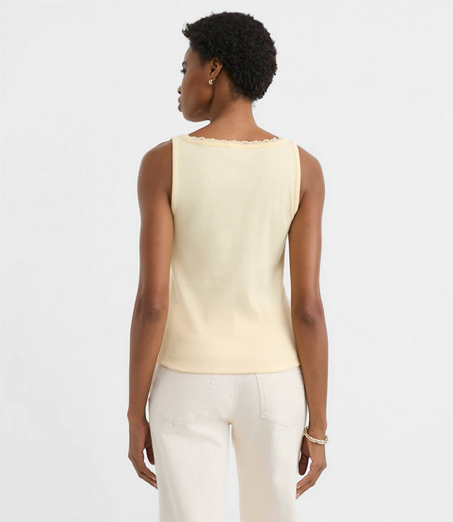 Lace Trim Perfect Ribbed Square Neck Tank Top