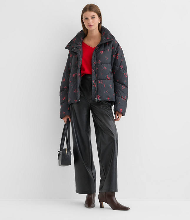 Floral Cocoon Sleeve Puffer Jacket