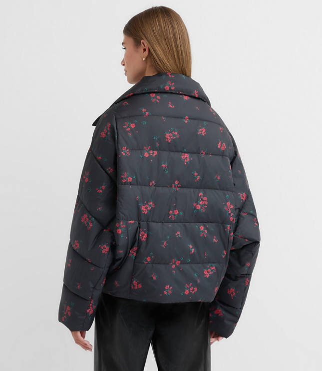 Floral Cocoon Sleeve Puffer Jacket