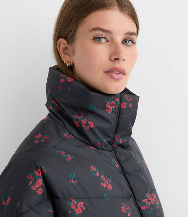 Floral Cocoon Sleeve Puffer Jacket