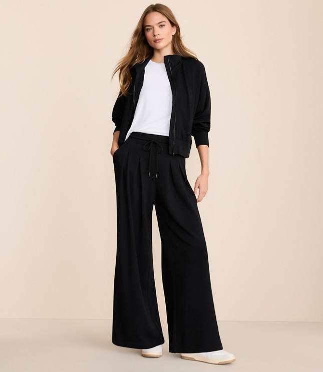 Petite Lou & Grey Cozy Cotton Pleated Wide Leg Pants