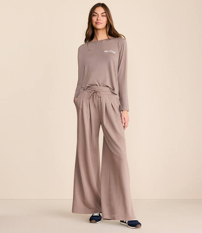 Petite Lou & Grey Cozy Cotton Pleated Wide Leg Pants