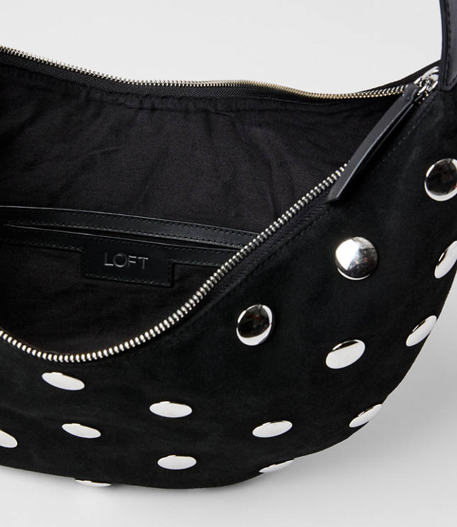 Studded Suede Hobo Bag