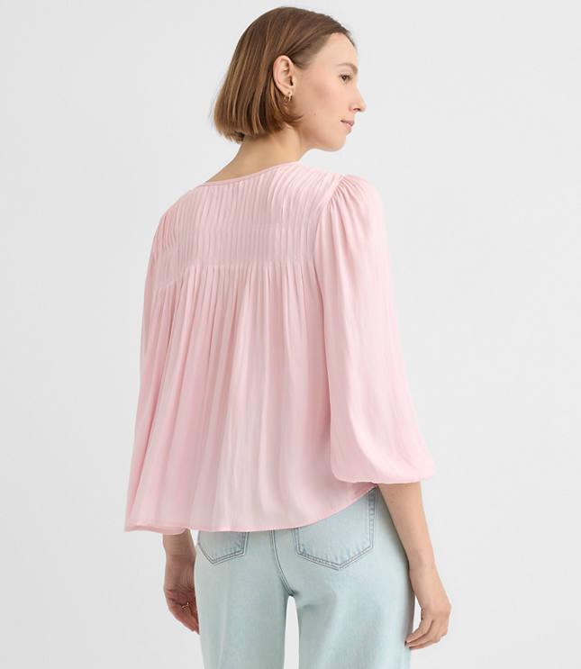 Petite Pleated Tie Neck Blouse