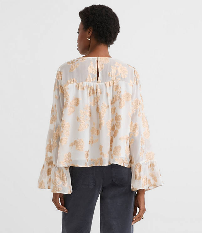 Petite Shimmer Jacquard Ruffle Cuff Blouse