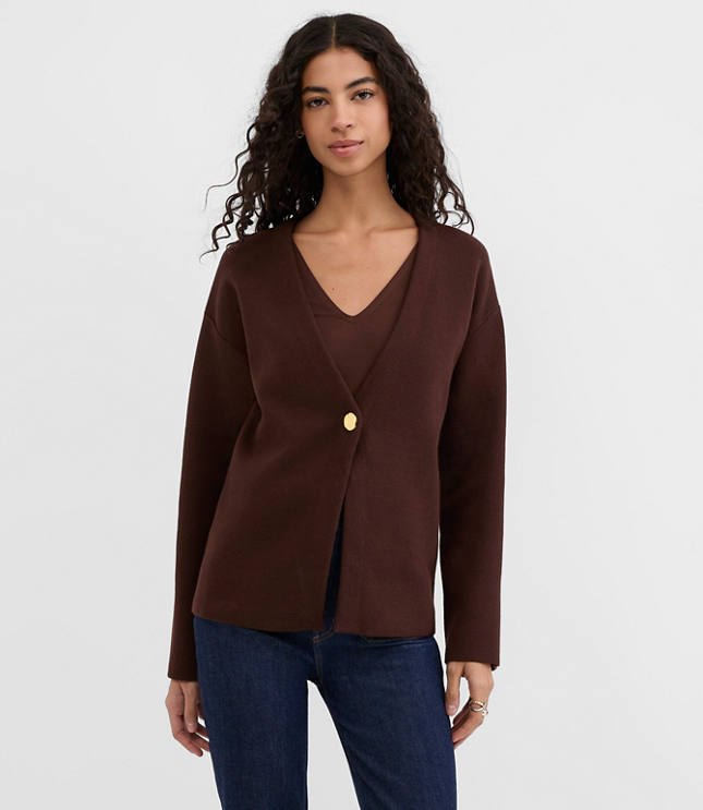 Hammered Metallic Button Sweater Jacket