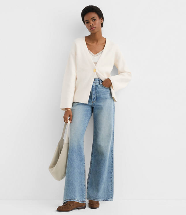 Hammered Metallic Button Sweater Jacket