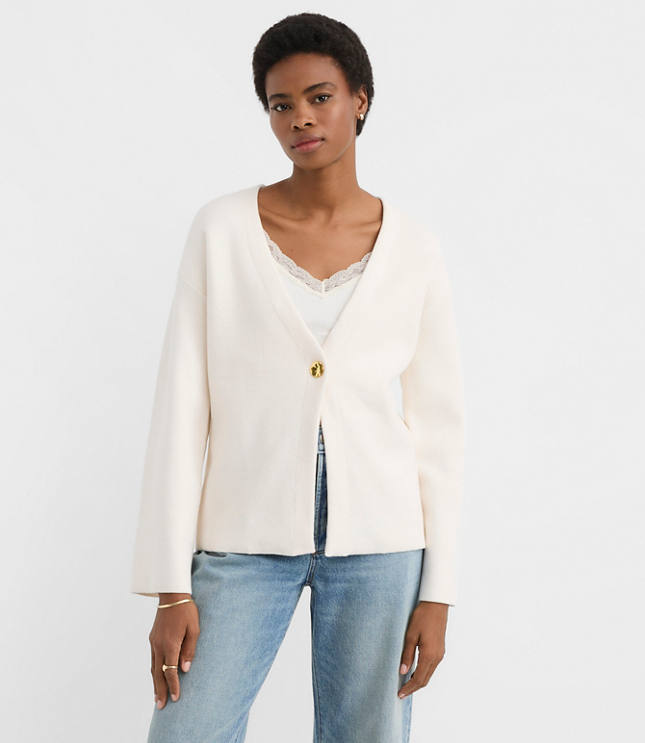 Hammered Metallic Button Sweater Jacket