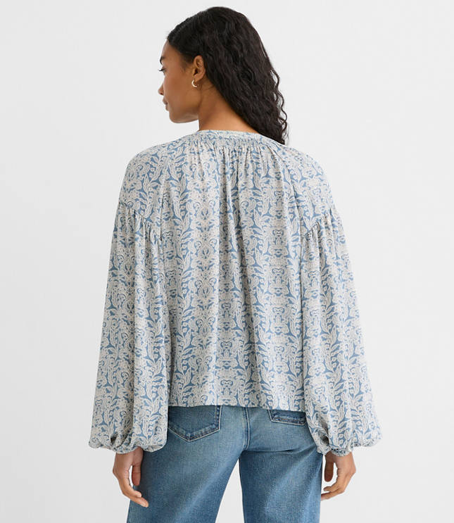 Petite Garden Smocked Ruffle V-Neck Blouse