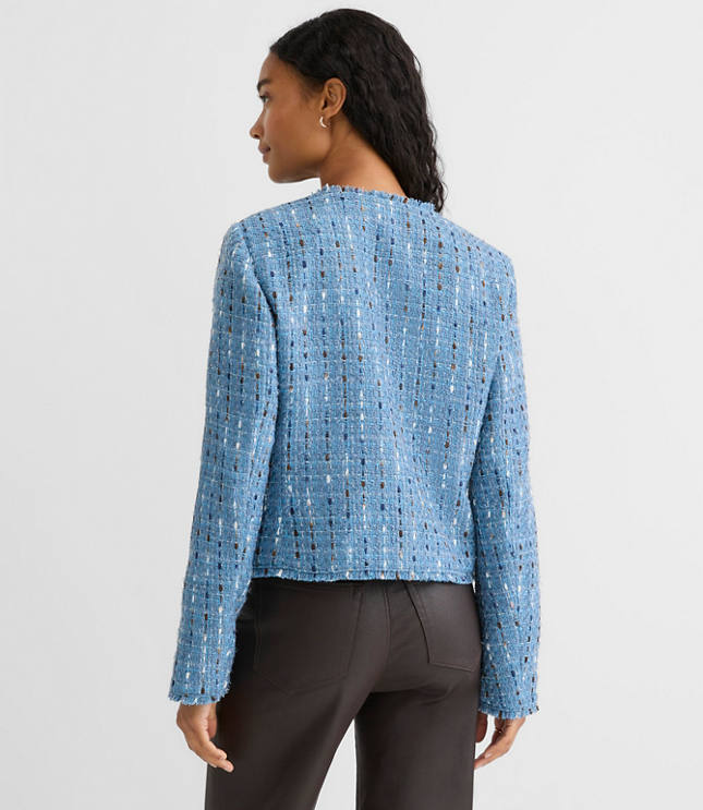Frayed Tweed Collarless Jacket