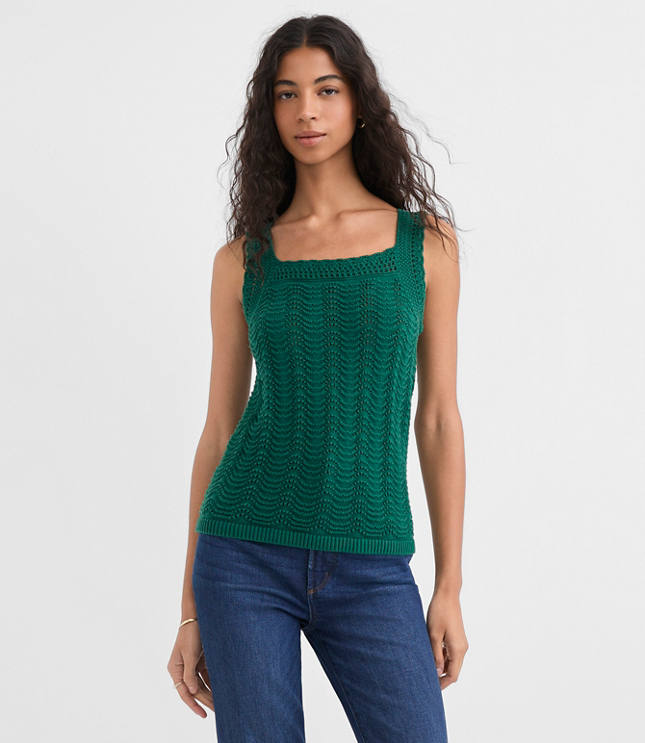 Scalloped Square Neck Sweater Tank Top