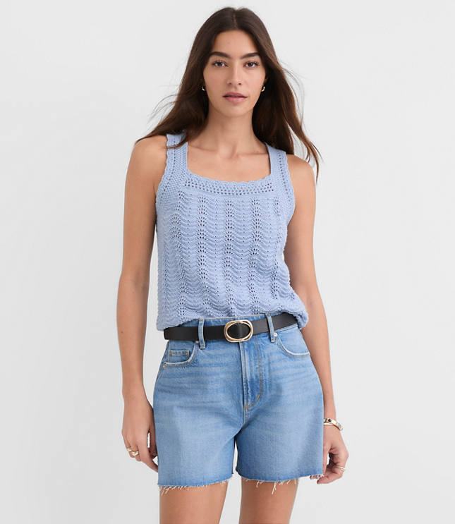Scalloped Square Neck Sweater Tank Top