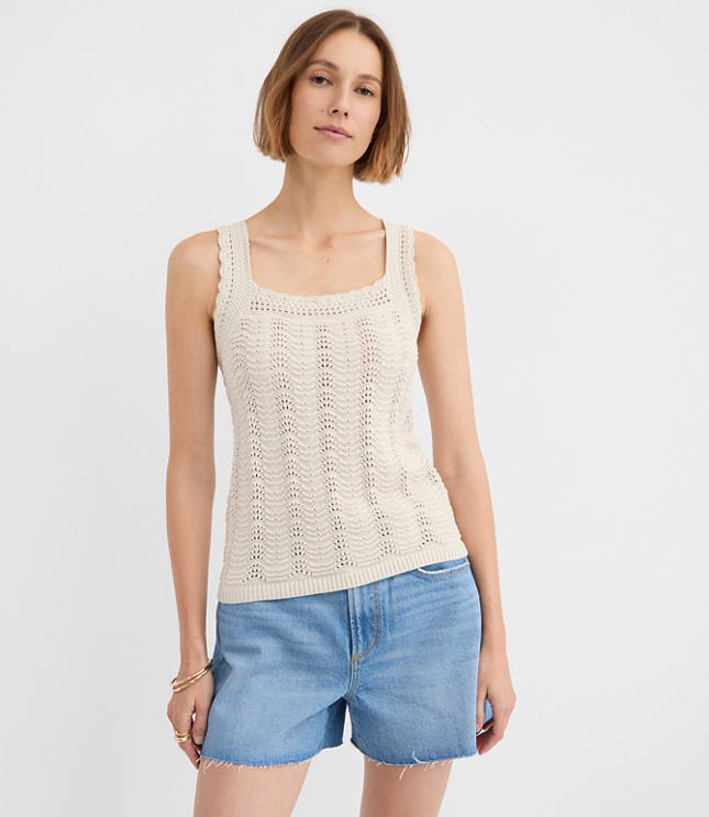 Scalloped Square Neck Sweater Tank Top
