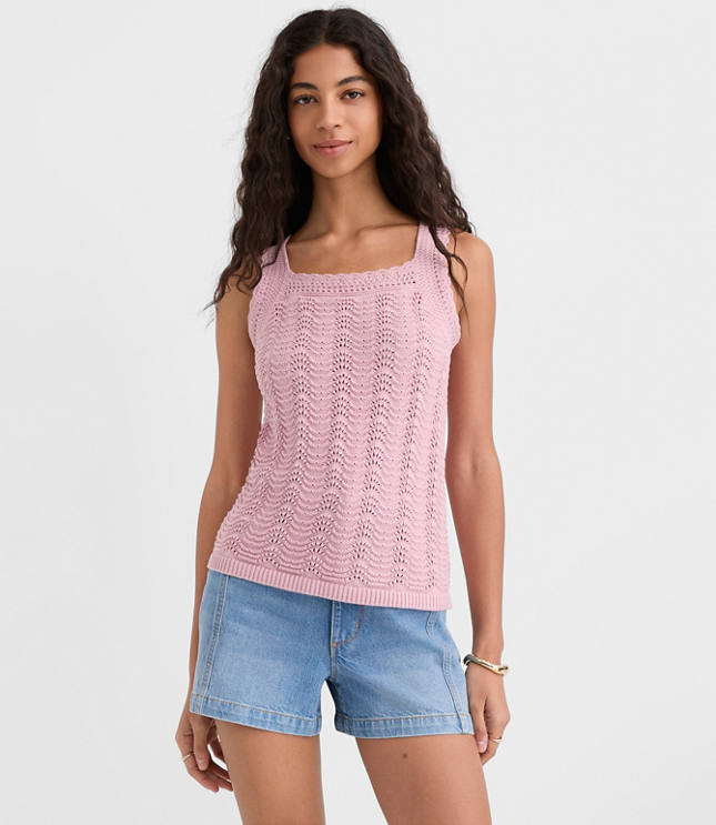 Scalloped Square Neck Sweater Tank Top