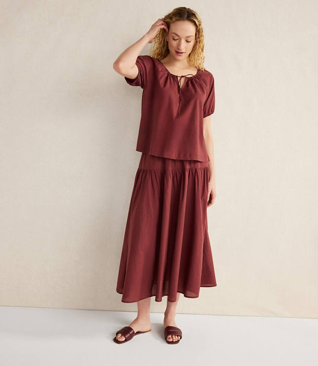 Haven Well Within Cotton Voile Blend Drop Waist Midi Skirt