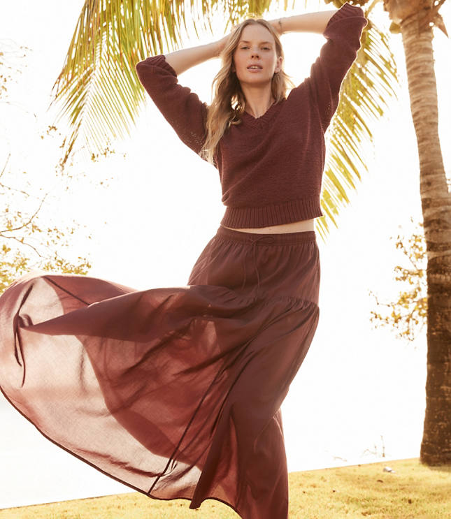 Haven Well Within Cotton Voile Blend Drop Waist Midi Skirt