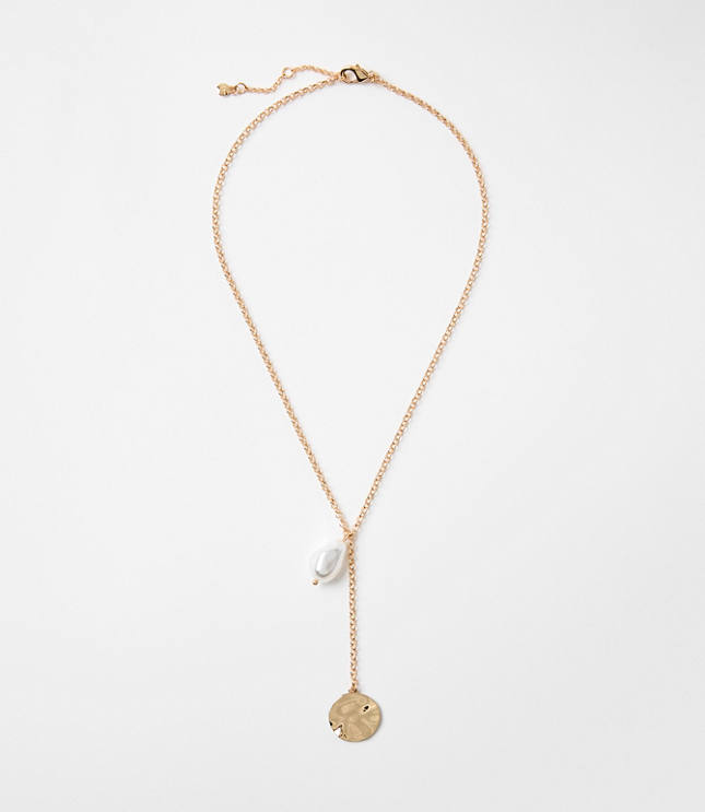 Pearlized Coin Y Necklace