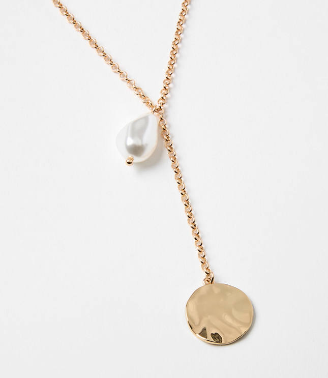 Pearlized Coin Y Necklace