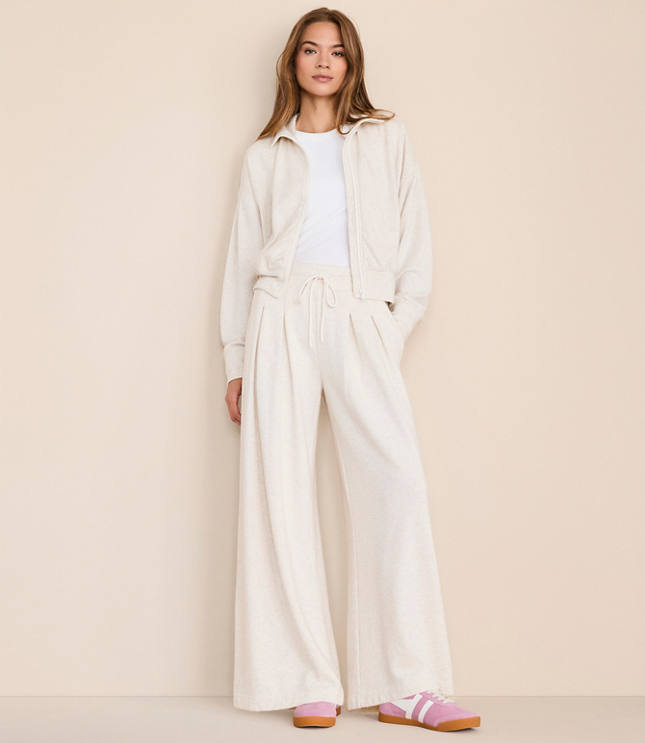 Petite Lou & Grey Heathered Cozy Cotton Pleated Wide Leg Pants