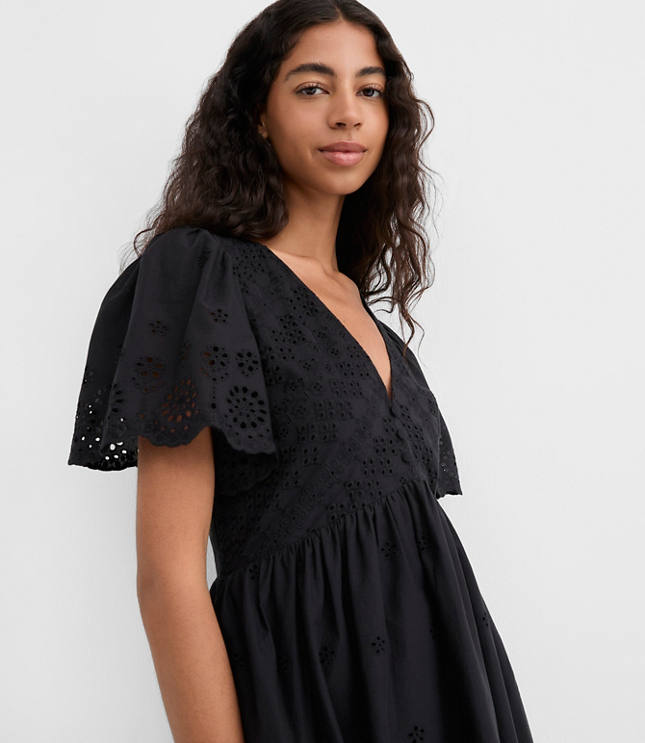 Eyelet Flutter Sleeve Mini Pocket Dress