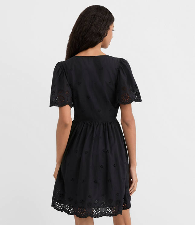 Eyelet Flutter Sleeve Mini Pocket Dress