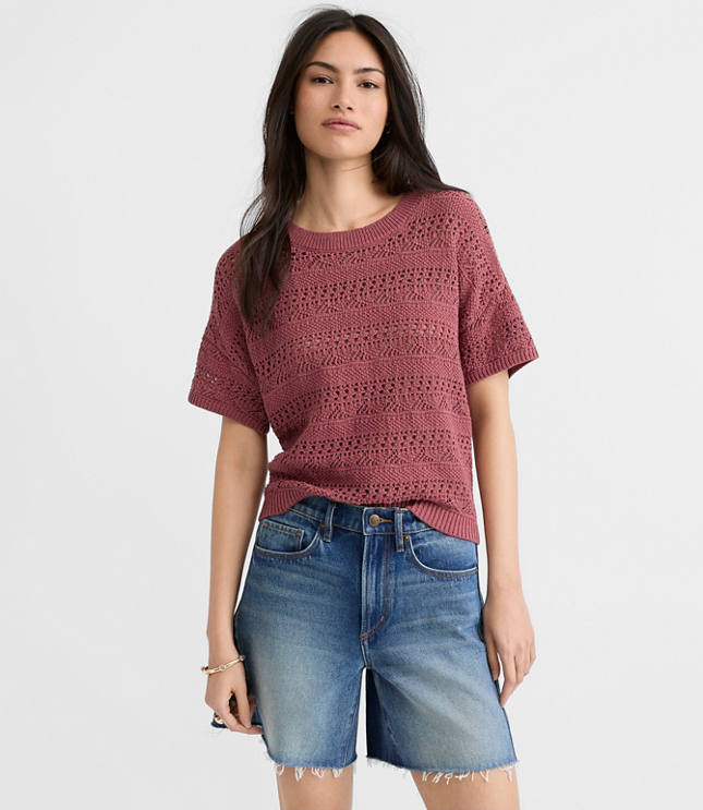 Pointelle Relaxed Sweater Tee