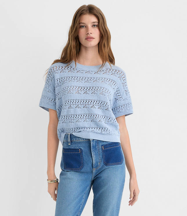 Pointelle Relaxed Sweater Tee carousel Product Image 1