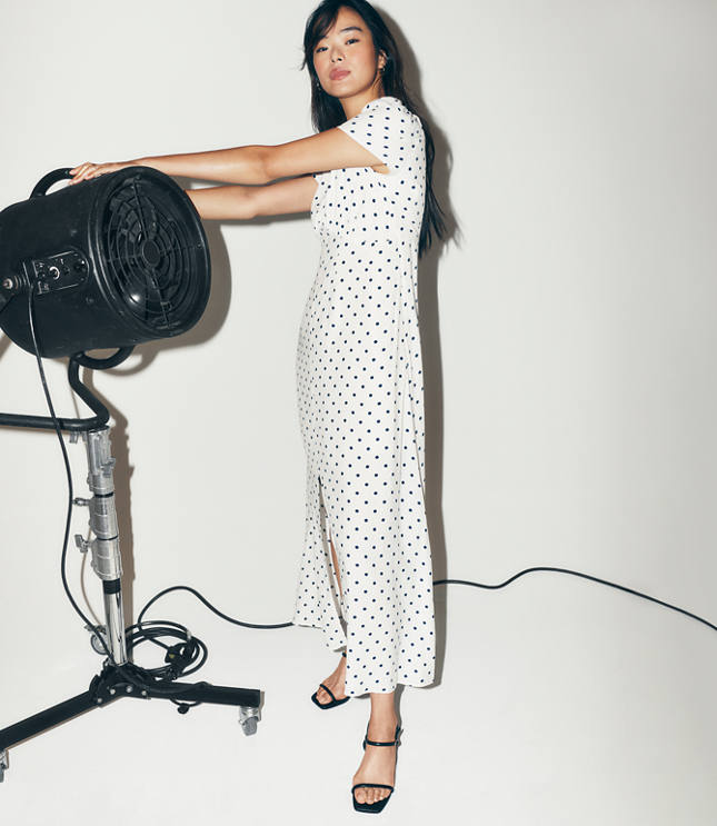 Dotted V-Neck Midi Dress