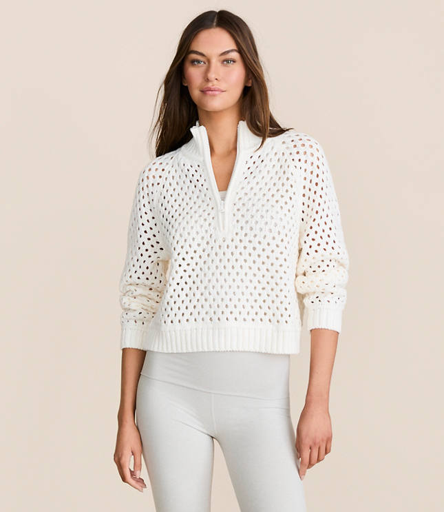 Lou & Grey Mesh Stitch Half Zip Sweater