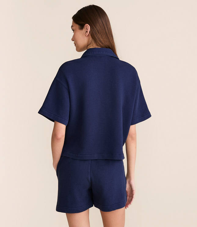 Lou & Grey Denim Washed Terrysoft Polo Top carousel Product Image 3