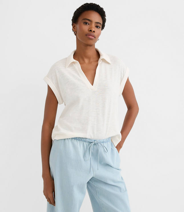 Collared Split Neck Top