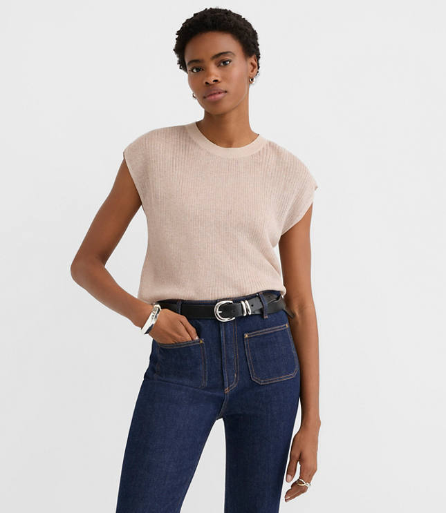Shimmer Ribbed Cap Sleeve Sweater Tee
