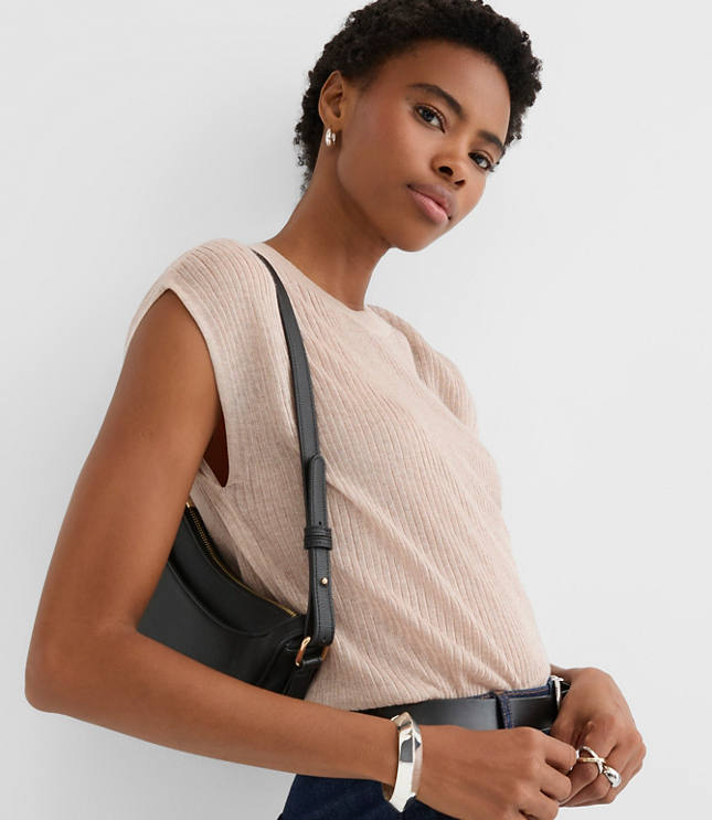 Shimmer Ribbed Cap Sleeve Sweater Tee