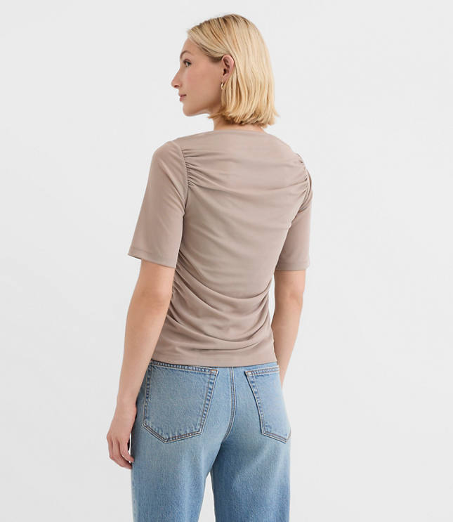 Mesh Ruched Boatneck Top