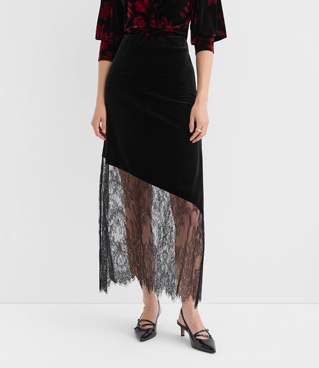 Chantilly Lace Velvet Bias Midi Skirt