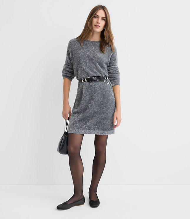 Petite Tinsel Fuzzy Mini Sweater Dress