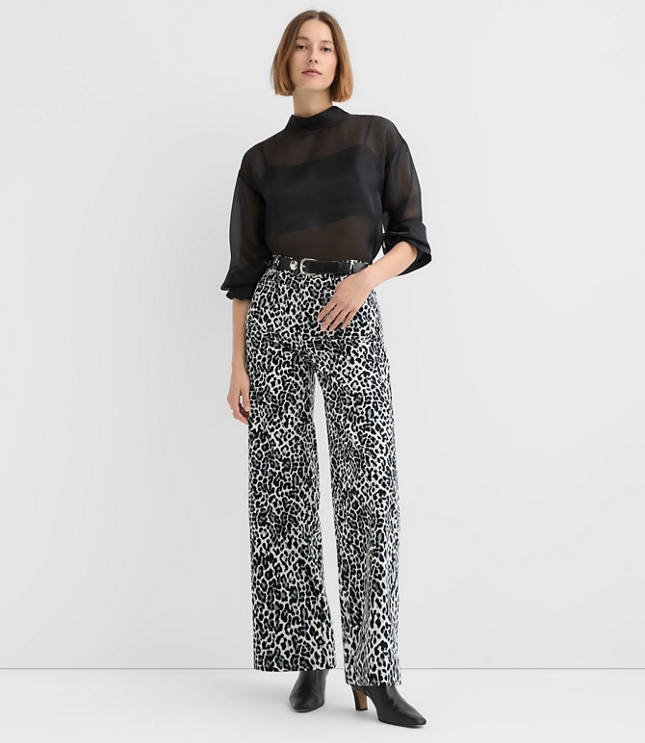 Petite Palmer Wide Leg Pants in Leopard Print Velvet