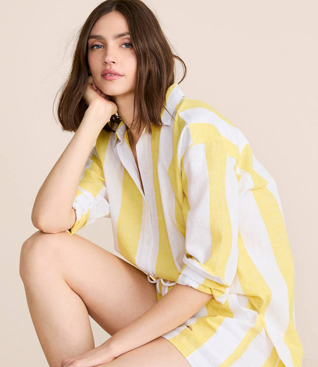 Lou & Grey Striped Linen Cotton Back Slit Tunic Shirt