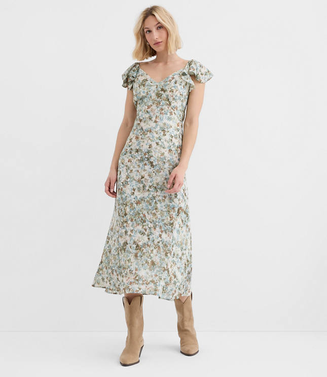 Floral Ruffle Strappy Back Maxi Dress