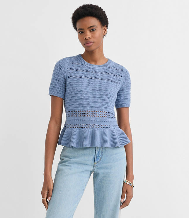 Pointelle Peplum Sweater