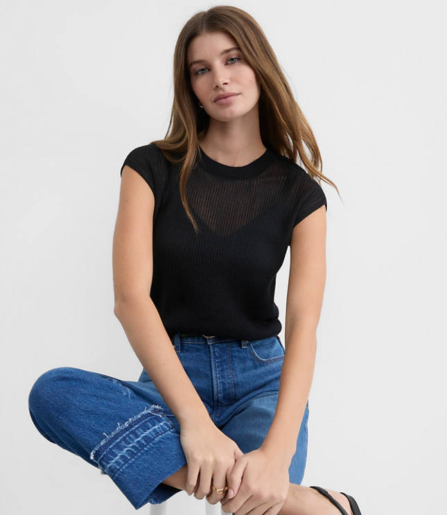 Ribbed Cap Sleeve Sweater Tee
