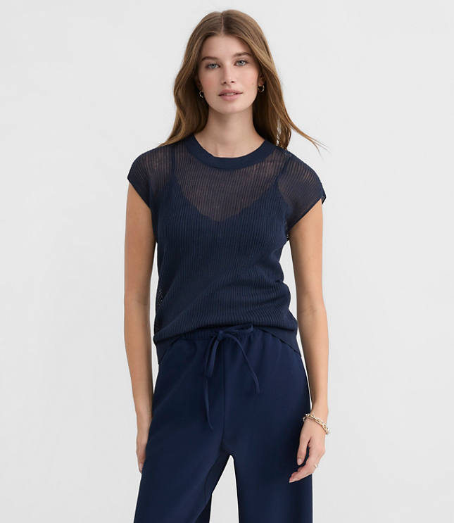 Ribbed Cap Sleeve Sweater Tee