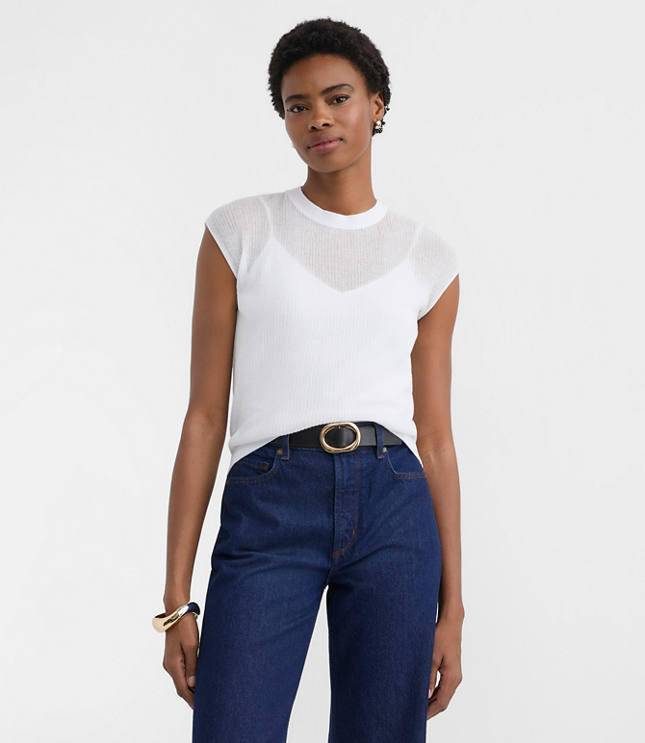 Ribbed Cap Sleeve Sweater Tee