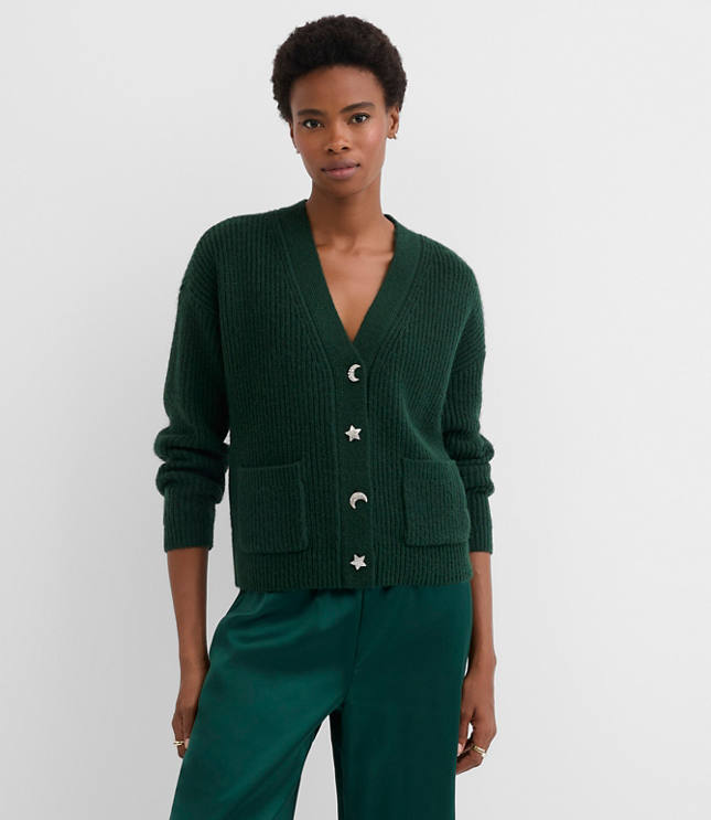 Petite Moon & Star Jeweled Button Cardigan