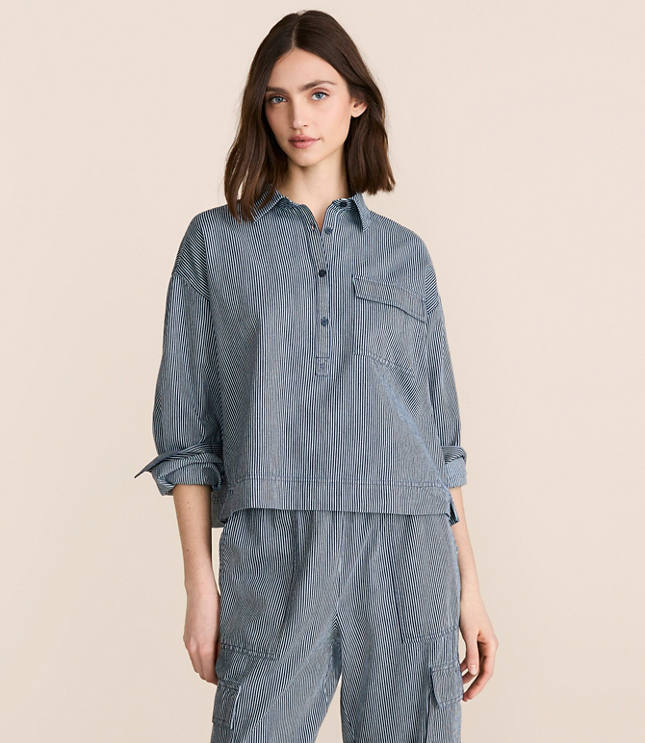 Lou & Grey Striped Pocket Popover Top